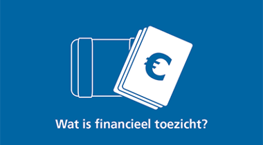 blauw vlak met icoon van euroteken, met de tekst Wat is financieel toezicht?
